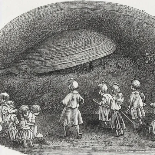 Image similar to an anthill the shape of a school drawn by charles bowater