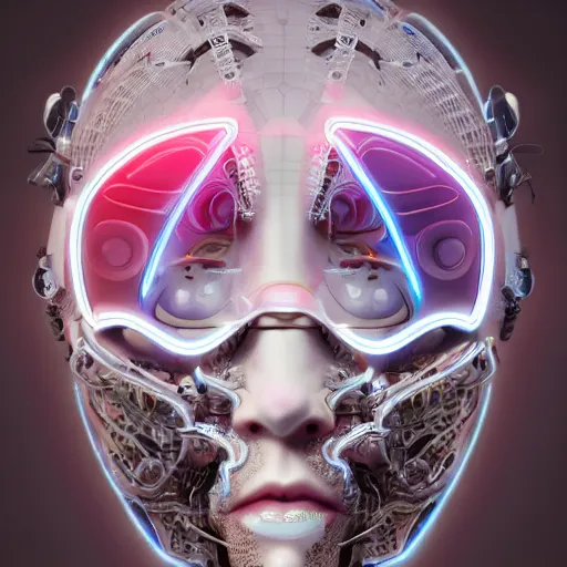 Image similar to an extremely beautiful biomechanical female robot with large emoji, twins, neon jacuzzi, oppai cyberpunk, chimeric organism, pale skin, organic polycarbon, full frontal portrait, highly detailed, transhumanist hydration, light bath, symmetrical, goddess, mendelbrot fractal, ray tracing, hyperdetailed, hyperrealistic, trending on artstation, octane render, hdr, uhd 4k