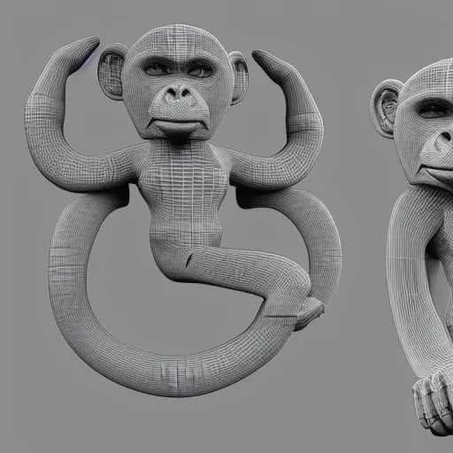 Prompt: a 3 d model of a monkey with no color with a black background and shaders