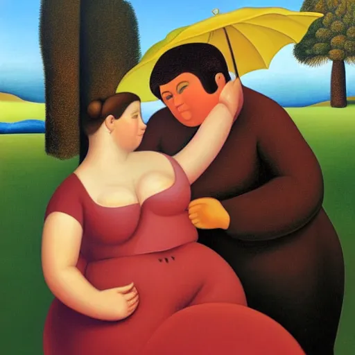 Image similar to a fernando botero painting during the time he was desperately seeking female affection