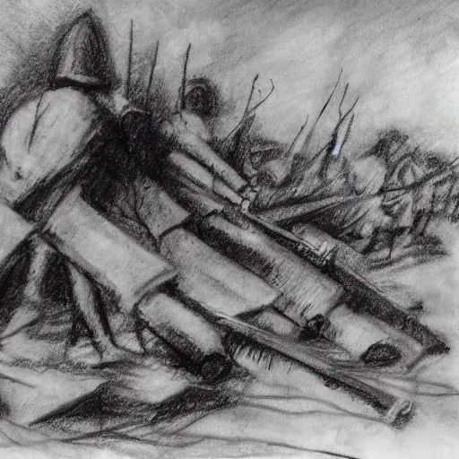 Image similar to charcoal sketch of WW1 trench war