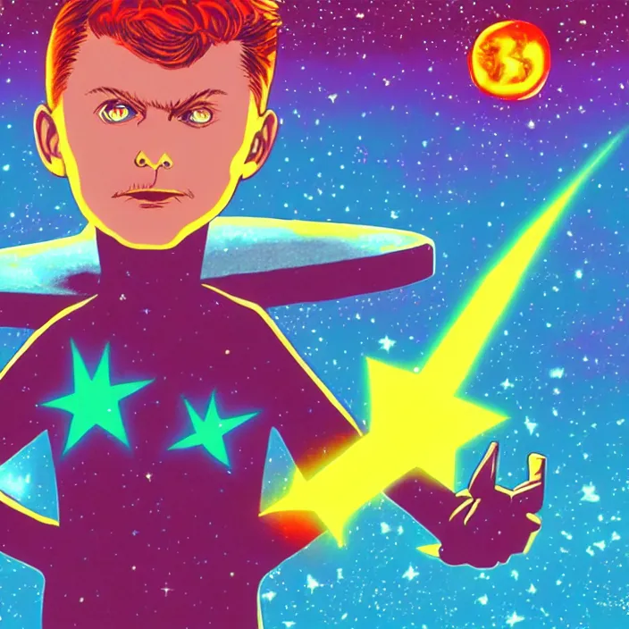 Image similar to starman from earthbound, starman, earthbound, psychedelic background, deep space