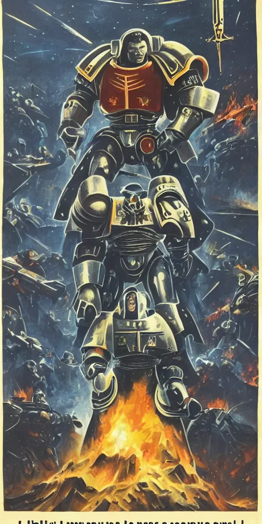 Image similar to astartes space marine in 1 9 6 0 soviet poster style