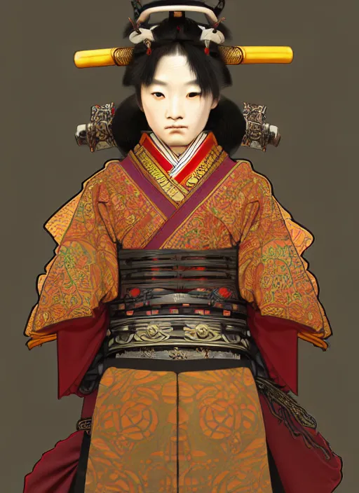 Image similar to anthropomorphic samurai bear, diffuse lighting, fantasy, intricate, highly detailed, lifelike, photorealistic, digital painting, artstation, illustration, concept art, smooth, sharp focus, art by alphonse mucha and kitagawa utamaro and ogata korin and aya takano