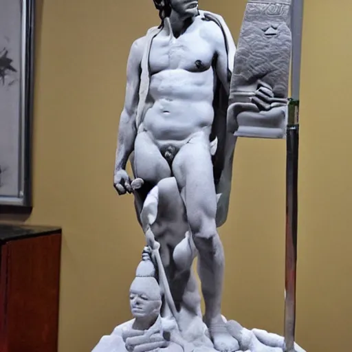 Image similar to average american joe as a marble statue, calm style, 8 0 s style