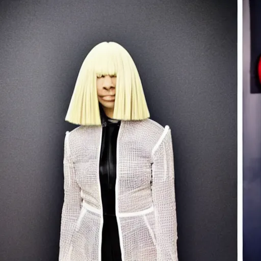 Image similar to Sia Furler wearing a leatoard full body photoshoot