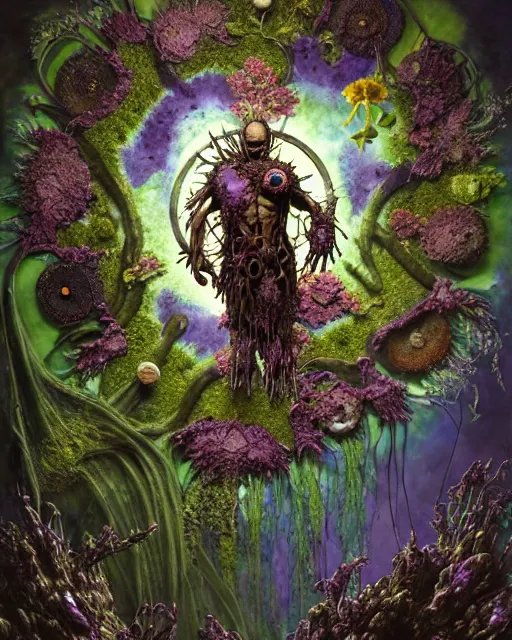 Image similar to the platonic ideal of flowers, rotting, insects and praying of cletus kasady carnage thanos dementor doctor manhattan chtulu mandelbulb studio ghibli lichen mandala bioshock davinci the witcher, d & d, fantasy, ego death, decay, dmt, psilocybin, art by anders zorn and william ekgren