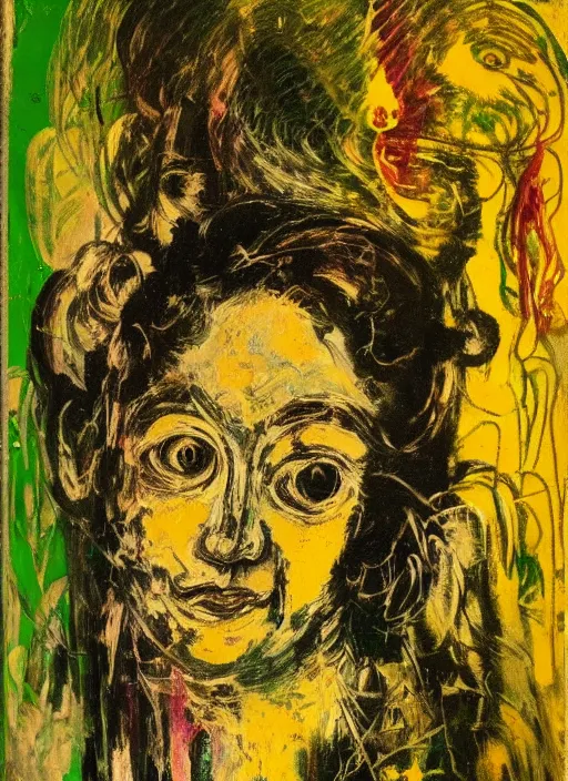 Prompt: affandi painting, portrait of a girl