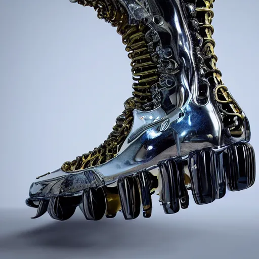 Image similar to futuristic balenciaga and vetements sneakers made out of live parts, cable, nerves, organs, by cronenberg, ultra rendered extreme realism and detail, 8 k, highly detailed, realistic, completely framed, pbr, surreal, hyper realistic, colorful, direct lighting, 3 5 mm photo, photorealistic, sharp focus,