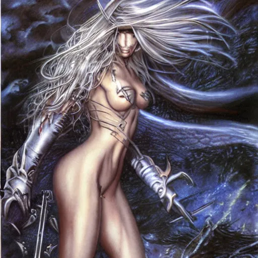 Image similar to giga mega chad, by luis royo, retro fantasy, details,