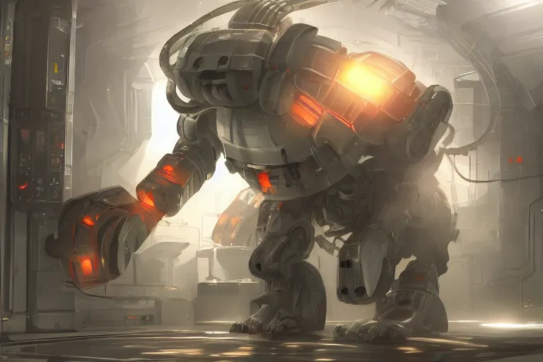 Image similar to parallax datacenter server room single mono colossus white rusty android robosaurus in artstation cinematic detailed concept art volumetric light sharp coherent