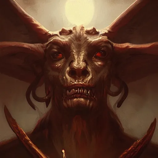 Prompt: A portrait of a demonic creature called the Baphomet, Magic the Gathering art, art by greg rutkowski, matte painting, trending on artstation, very detailed