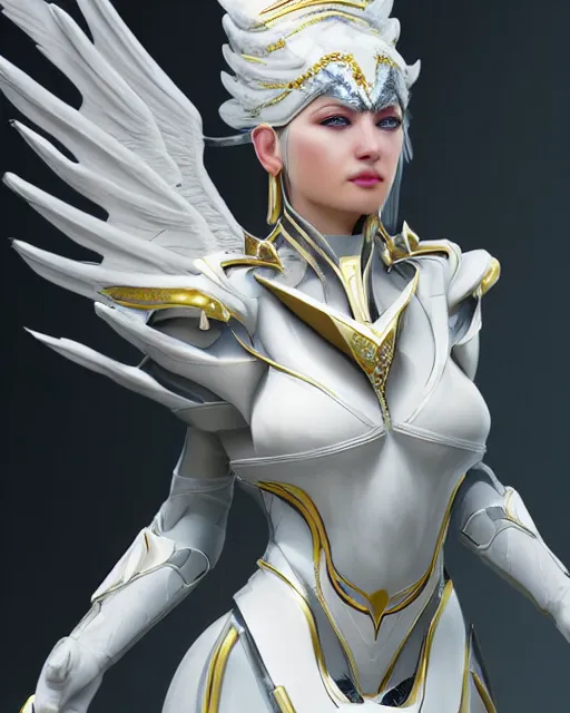 Image similar to perfect white haired egyptian queen wearing white dove wings, warframe armor, regal, attractive, ornate, sultry, beautiful, dreamy, half asian, pretty face, blue eyes, detailed, scifi platform, 4 k, ultra realistic, epic lighting, android body, illuminated, cinematic, masterpiece, art by akihito tsukushi, voidstar, artgerm