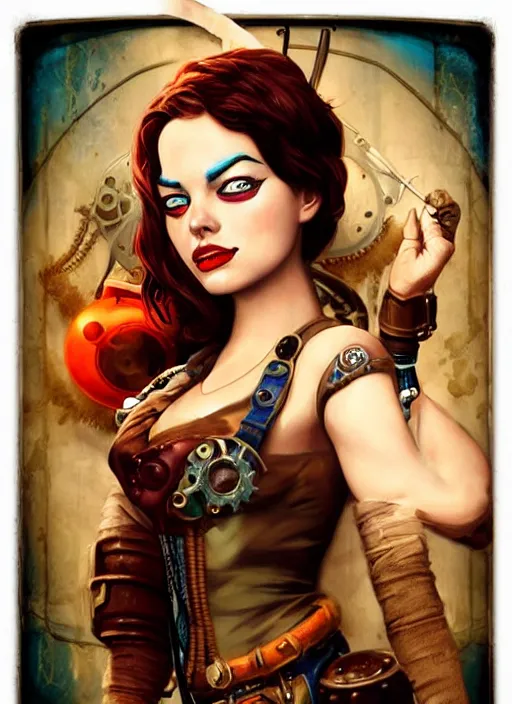 Prompt: underwater steampunk bioshock pirate portrait of emma stone, pixar style, by tristan eaton stanley artgerm and tom bagshaw.