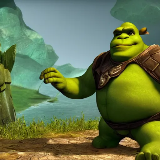 Prompt: A league of legends champion render of Shrek
