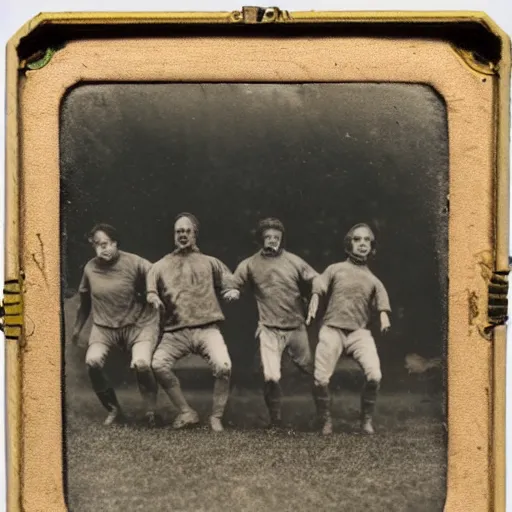 Image similar to daguerreotype photograph of zombies playing soccer