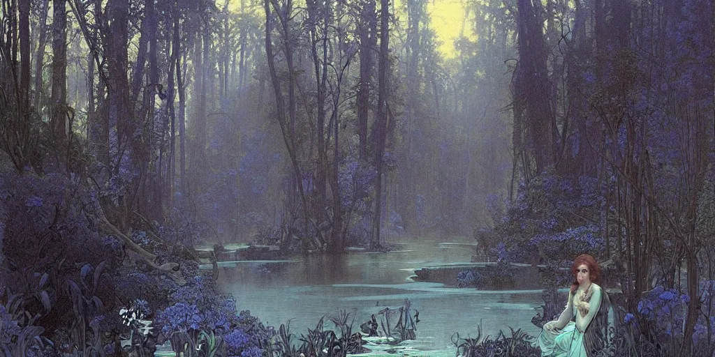 Prompt: ghost river eery atmosphere blue - dark pallete beautiful artwork matte painting detailed painting by ferdinand knab by alphonse mucha by greg rutkowsky