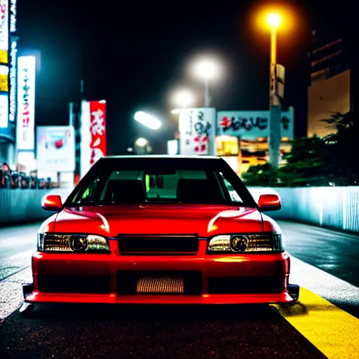 Image similar to a car JZX100 twin turbo drift at illegal car meet, Shibuya prefecture city midnight mist lights cinematic lighting photorealistic highly detailed wheels, high detail