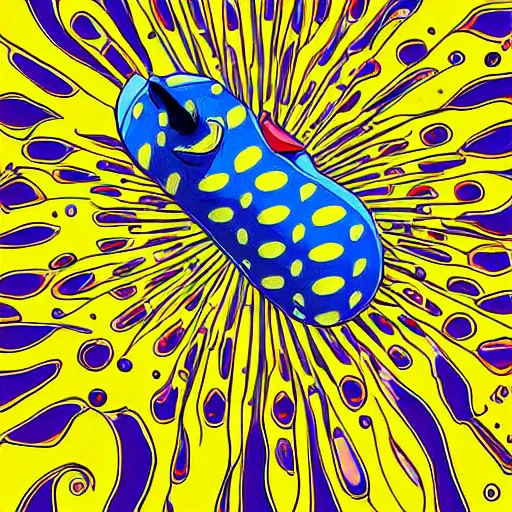 Image similar to yellow submarine mondo art, high quality, striking, psychedelic