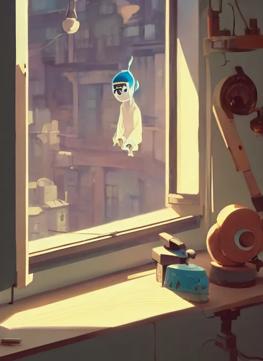 Prompt: seen through a window, woodworker shop, detailed, cory loftis, james gilleard, atey ghailan, makoto shinkai, goro fujita, studio ghibli, rim light, exquisite lighting, clear focus, very coherent, plain background, soft painting