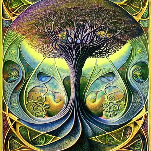 Prompt: tree of life by roger dean and andrew ferez, art forms of nature by ernst haeckel, divine chaos engine, symbolist, visionary, art nouveau, organic fractal structures, surreality, detailed, realistic, ultrasharp