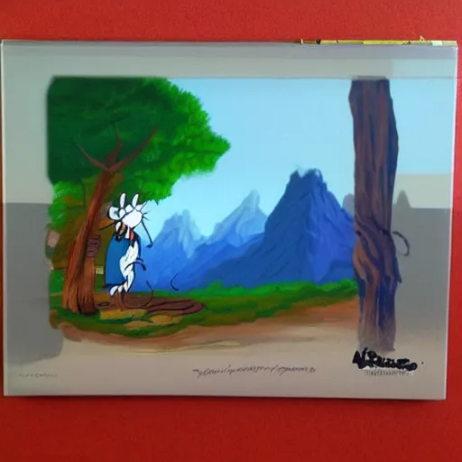 Image similar to “Bob Ross as a Looney Tunes character, animation cell”