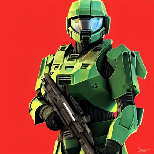 Prompt: Master Chief as a GTA character, cover art by Stephen Bliss, artstation