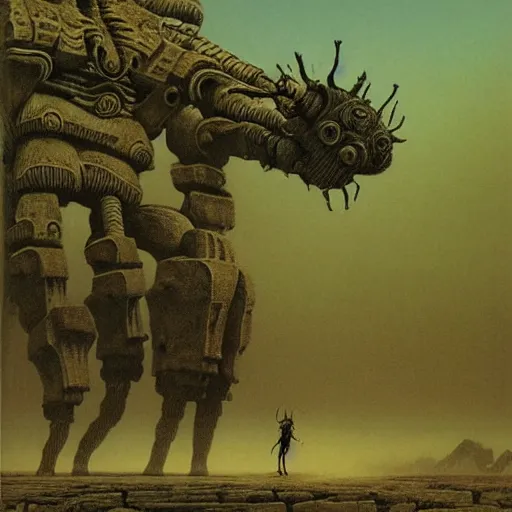 Prompt: Beetle Boss in style of shadow of the colossus by zdzisław beksiński