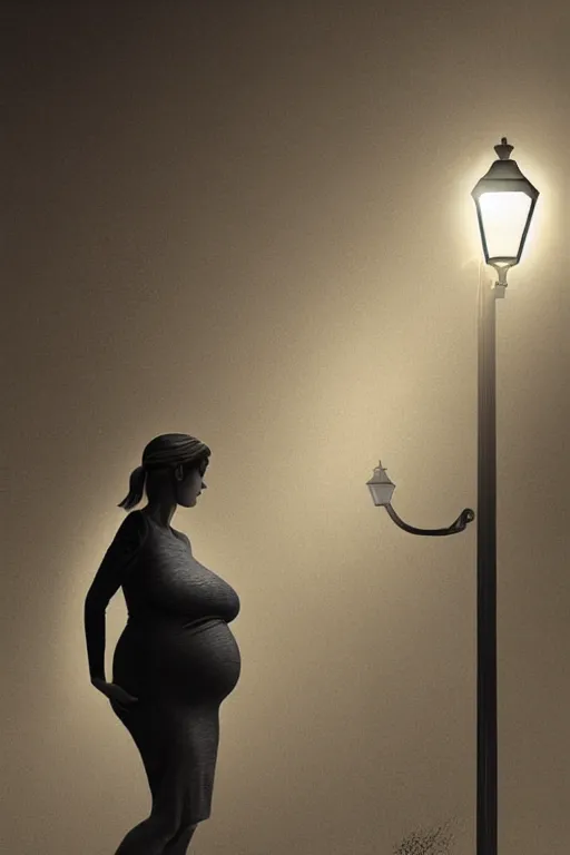 Prompt: pregnant woman under street light, highly detailed, sharp focused, ultra realistic digital concept art by Nil Tawata