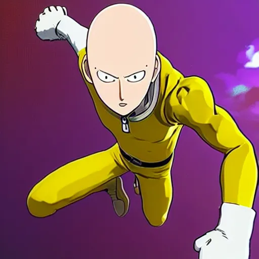 Image similar to one punch man in fortnite, character render, full body shot, highly detailed, in game render