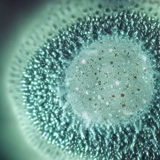 Image similar to amoeba eating infusoria, beautiful macro photography, cold ambient light