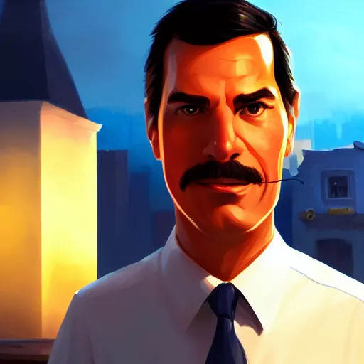 Prompt: Portrait of Pedro Sanchez, spanish prime minister, mattepainting concept Blizzard pixar maya engine on stylized background splash comics global illumination lighting artstation lois van baarle, ilya kuvshinov, rossdraws