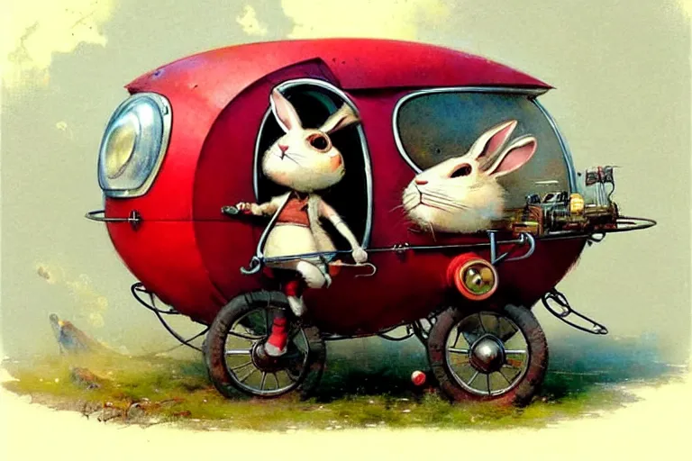 Prompt: adventurer ( ( ( ( ( 1 9 5 0 s retro future robot android rabbit wagon. muted colors. ) ) ) ) ) by jean baptiste monge!!!!!!!!!!!!!!!!!!!!!!!!! chrome red