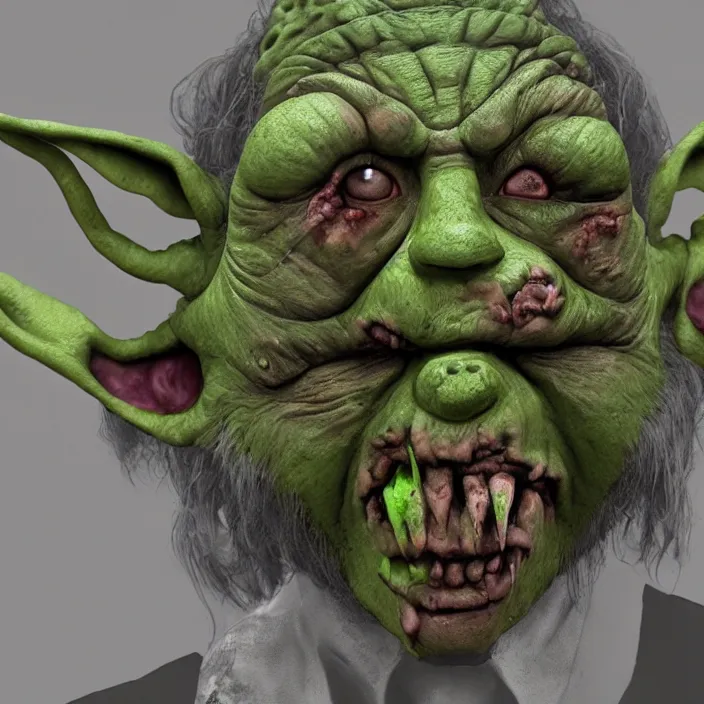 Image similar to zombie yoda, yoda as a zombie, zombified, scary, hyperrealistic, digital render, octane, artstation