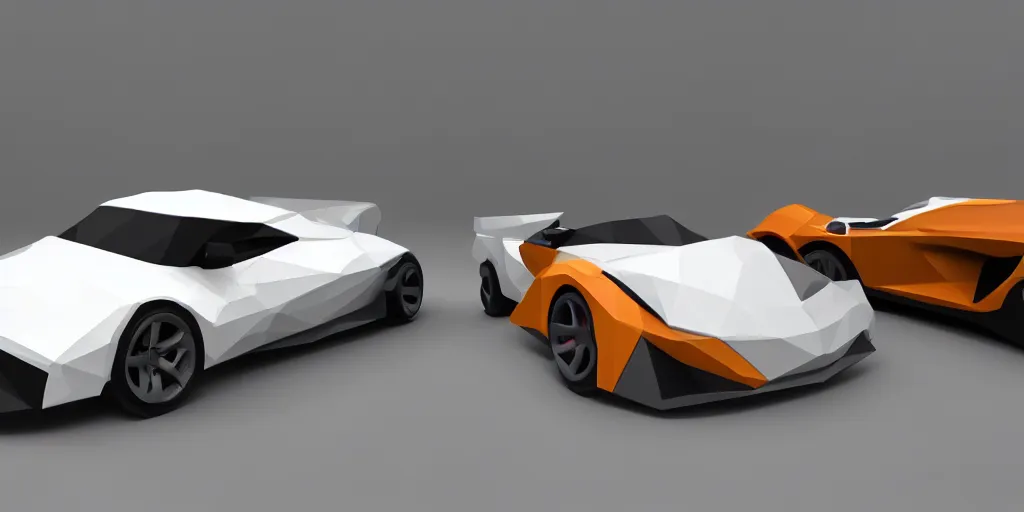 Image similar to a low poly object of a single sport car positioned in the center of the image on the white background, unreal engine