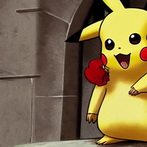 Prompt: Pikachu in the Harry Potter universe