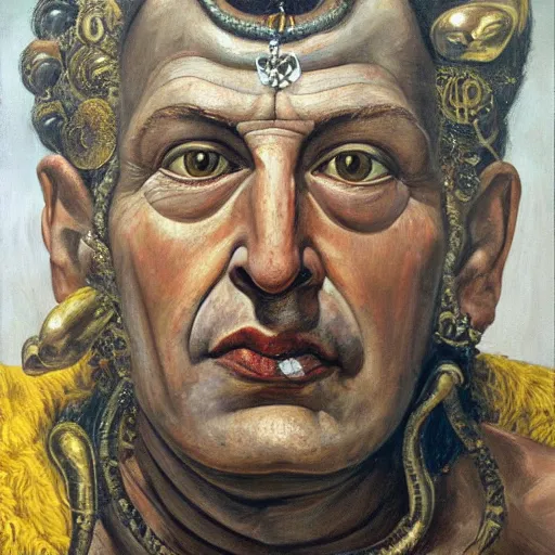 Image similar to high quality high detail painting by lucian freud, hd, portrait of shiva, god