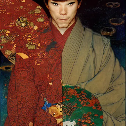 Image similar to a portrait of a male splinter ninja hamato yoshi in a red kimono in the sewers. furaffinity furry art detailed face painting by gaston bussiere craig mullins jc leyendecker gustav klimt artgerm greg rutkowski furry