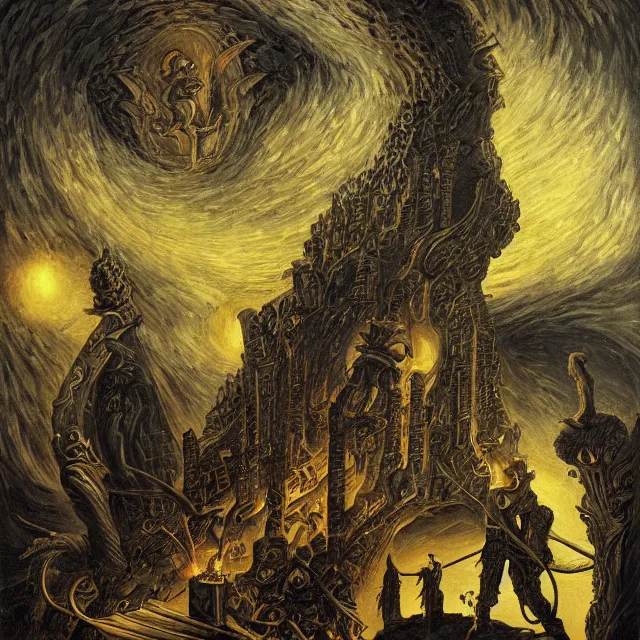 Prompt: a painting of the black heaven by johfra bosschart, dark fantasy art, high detail, trending on artstation