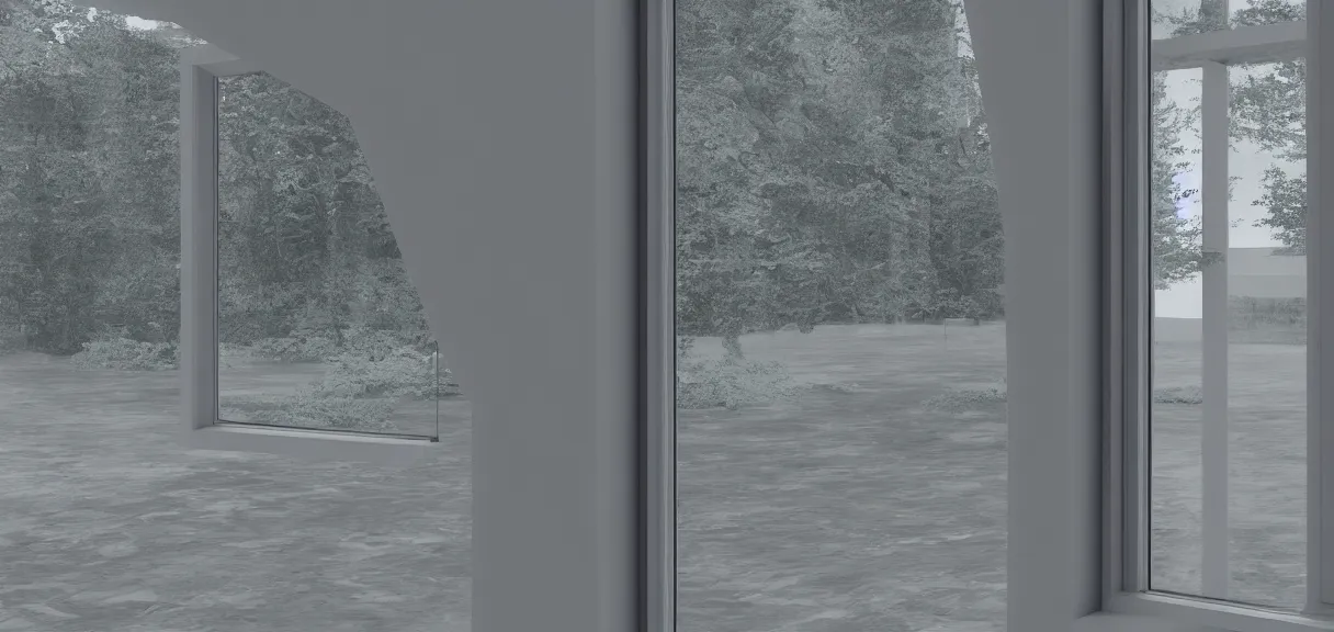 Image similar to aluminum window in the middle of the grey room, 8k render, hypredetail, realistic