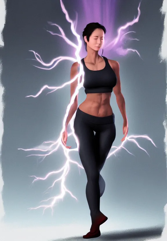 Image similar to female wearing yoga pants, volumetric lightning, highly detailed, concept art, by jin kim center of