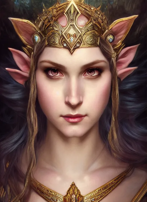 Image similar to beautiful one face portrait of a seductive princess zelda, dark fantasy esoteric, closeup, d & d, fantasy, intricate, elegant, highly detailed, digital painting, artstation, concept art, matte, sharp focus, illustration, art by artgerm and tom bagshaw and greg rutkowski and alphonse mucha