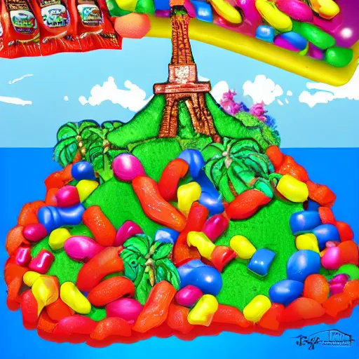 Prompt: island made of candy