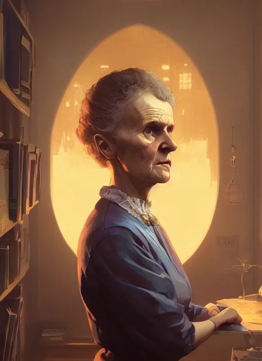 Image similar to highly detailed portrait of marie curie in gta v, stephen bliss, unreal engine, fantasy art by greg rutkowski, loish, rhads, ferdinand knab, makoto shinkai and lois van baarle, ilya kuvshinov, rossdraws, tom bagshaw, global illumination, radiant light, detailed and intricate environment