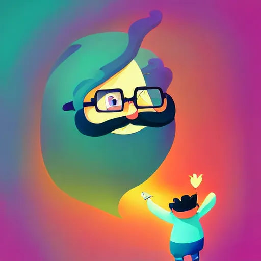 Image similar to curled perspective digital art of a cute smiling beard grandpa cartoon character taking a photo to a baby girl by anton fadeev