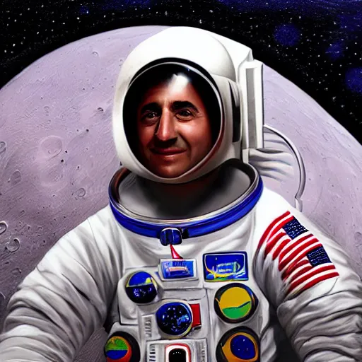 Prompt: first kurdish person on the moon, highly detailed, digital painting, artstation, award winning art, sharp focus