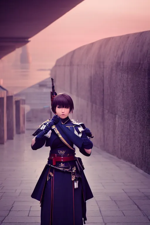 Prompt: a beautiful female guard from final fantasy shyly posing on camera, symmetrical, cinematic, elegant, dawn light, real dlsr photography, sharp focus, 4 k, ultra hd, sense of awe