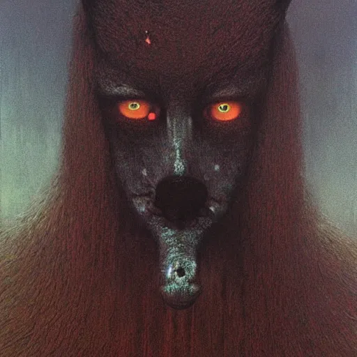 Image similar to portrait painting of 16 years old werewolf girl, by Beksinski