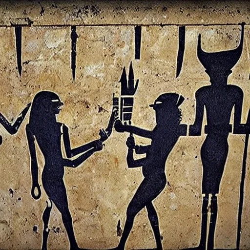 Image similar to aliens painting on a ancient egypt wall