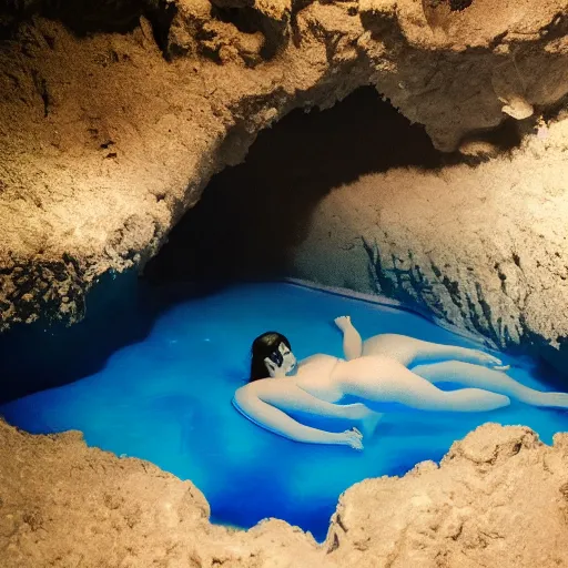 Image similar to photo of a blue fat syren in a water cave, detailed, realistic, 8k, Trending on Artstation